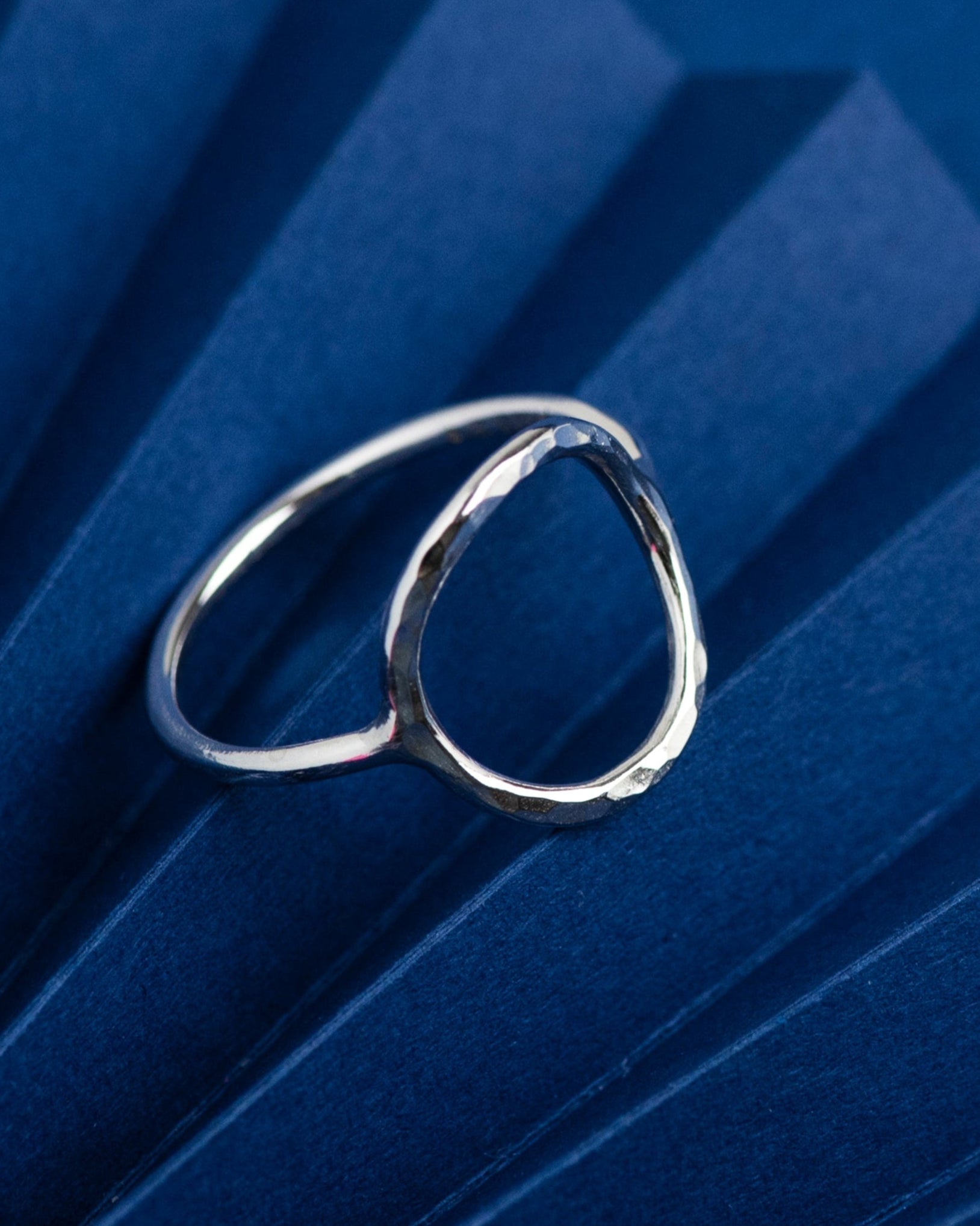 Delicate sterling silver open circle ring with hammered effect by Hannah Weston.