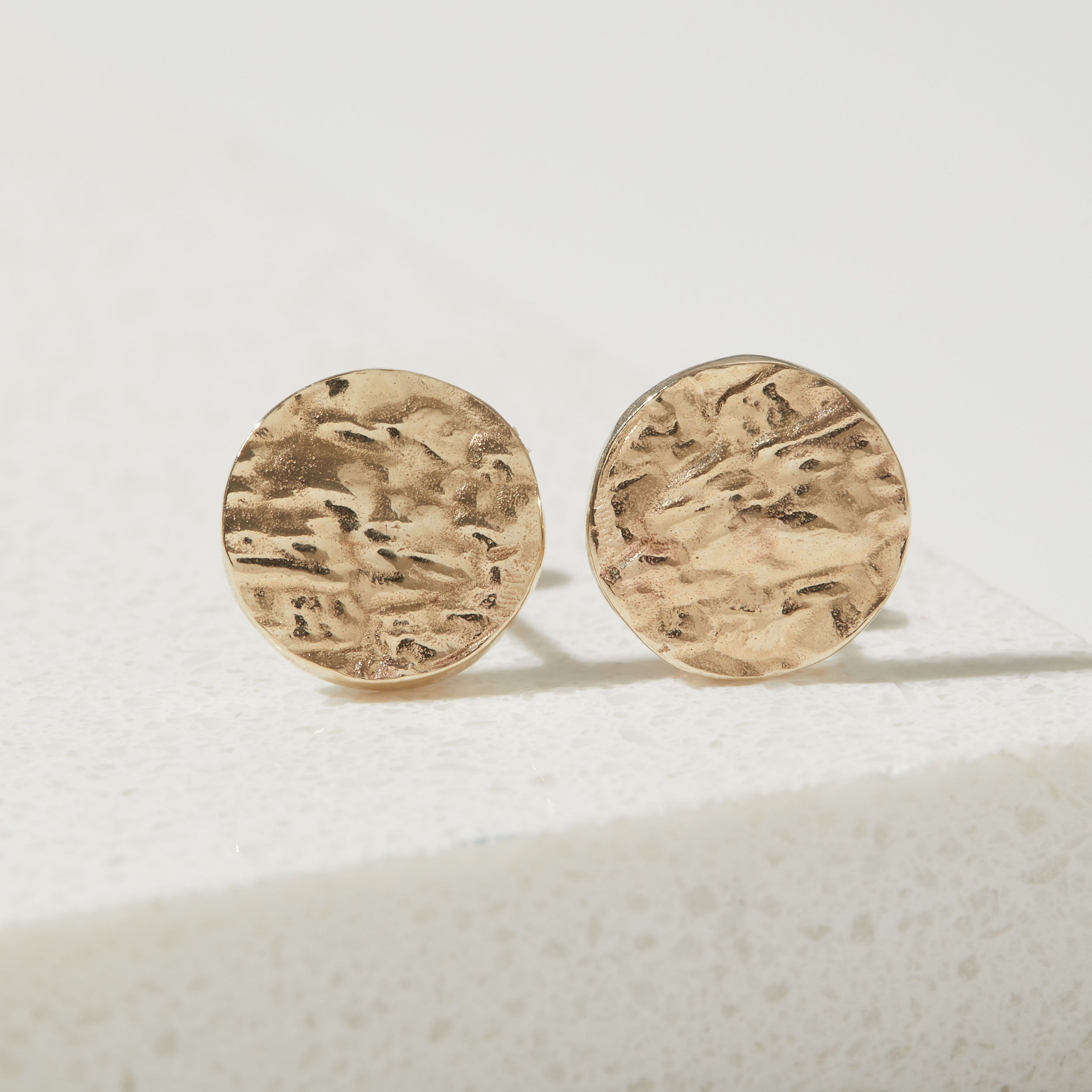 Gold bark textured stud earrings