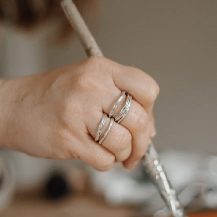 Sterling silver stacking rings handmade by Hannah Weston, UK.